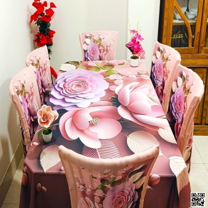 3D Print Dining table Cloth and 06 pieces chair cover Full Set