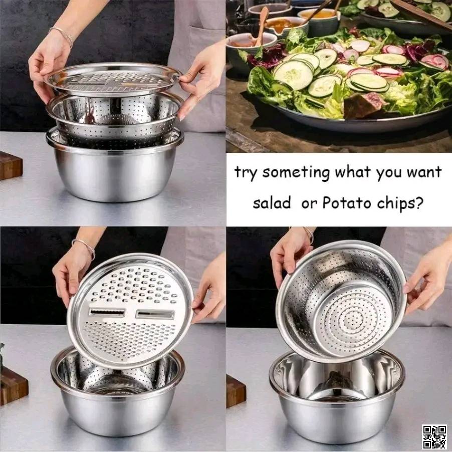 Stainless steel 3 in 1 vegetable cutter & drain basket